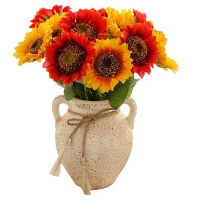 China Wholesale Simple Artificial Faux Sunflowers Wedding Decoration AF23035 Silk Head Sunflower Bouquets For Living Room Home Decoration for sale