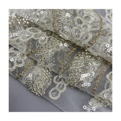 China PZL3017 top grade viable high quality hot sales beaded sequined embroidery lace fabric for bridal for sale