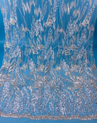 China Viable WS3059 Handmade Heavy Beaded Lace Fabric Embroidery Sequin Wedding Dress 2021 for sale