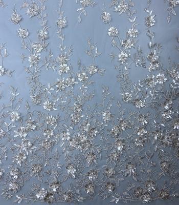 China Viable Low Price WS3014 White Luxury Tulle Embroidery Sequin Bridal Lace Fabric for sale