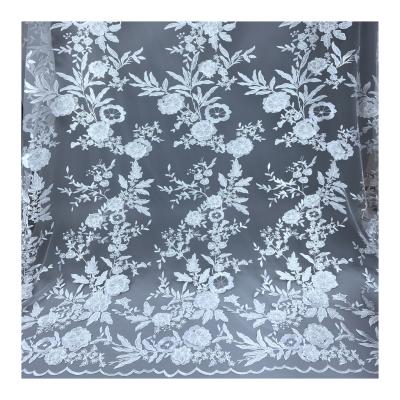 China PPL2009 Sustainable 3D Ivory Floral Embroidered Bridal Lace Fabric By The Yard for sale