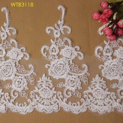 China New Beautiful Workable Embroidery Lace Flower Trim For Bridal Dress for sale