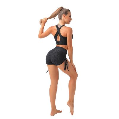 China New style waterproof yoga clothes hip-lifting bubble pants body-sculpting yoga pants bubble jacquard back bra beautiful set women for sale