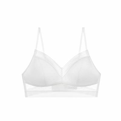 China New wave point bra breathable lace border girl thin underwear without steel ring, French seamless gather triangle cup bra for sale