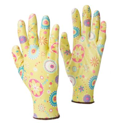 China Winmind 13G Anti-Slip Gardening Worker Printed Fitted Floral Wrist Garden Gloves for sale