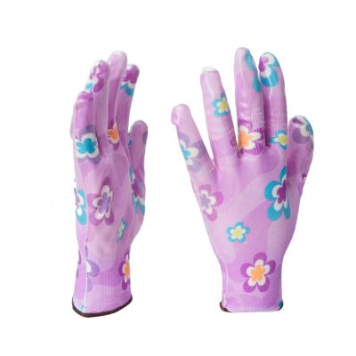 China Winmind 13G Garden Printed Hand Protection Anti Slip Nitrile Coated Commercial Garden Gloves for sale