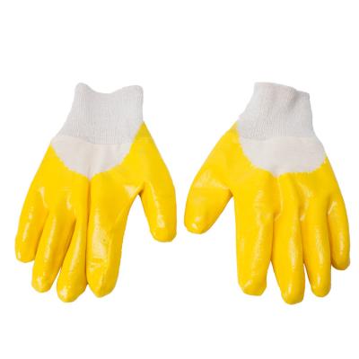 China Winmid Anti-Slip Interlock Liner Cotton Safty Yellow Jersey Work Smooth Nitrile Coated Gloves Price for sale