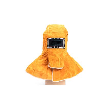 China Yellow Leather Full Head Cowhide Leather Face Mask Welding Welding Helmet S for sale