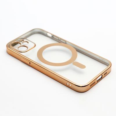 China Shockproof For iPhone 12 iPhone 13 Mobile Phone Case Wireless Charging Magnetic Plated TPU Clear Case Magsafing for sale