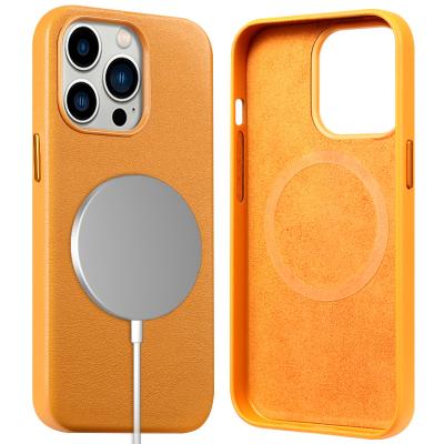 China High Quality Shockproof For iPhone 12 13 Original Magsafing Real Leather Case With Auto Animation iPhone 13 Magsafing Phone Case for sale