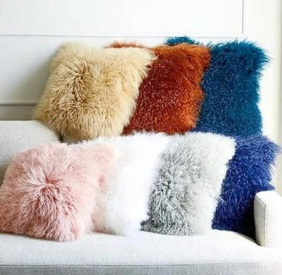 China Environmental Protection Pillow Covers Real Fur Good Quality Sheep Skins Cushion Mongolian Sheepskin Seat Pad For Car for sale