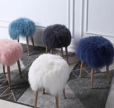 China Environmental Protection Shaggy Real Mongolian Wool Tibetan Luxury Sheepskin Fur Seat Covers For Stools Chairs Stool Bench for sale