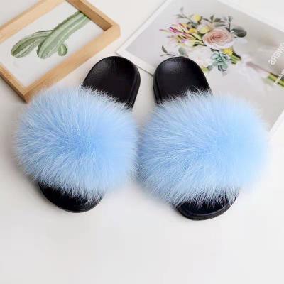 China Custom Made Anti-Slip Women Furry Ladies House Real Fox Fur Custom Slippers Designer Fur Slides Sandal Wholesale for sale