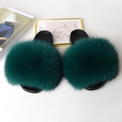 China Anti-slip Ladies Slippers Sandals Suppliers 2021 Wholesale New Design Real Slide Slippers For Women Fox Fur Slides for sale