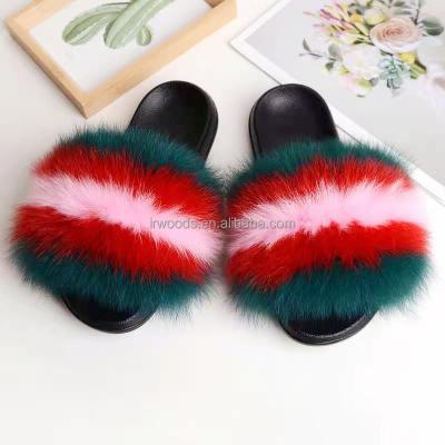 China Hot Sale Anti-skid USA Fluffy Fox Slips Women Kids Rabbit Fur Slippers With Custom Color for sale