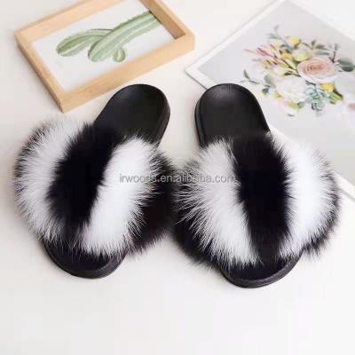 China Wholesale Environmentally Friendly Kids Raccoon Fox Fur Slippers Anti-skid Slides For Women for sale