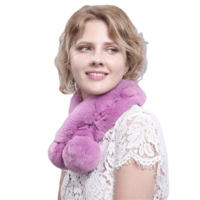 China Real Environmental Protection Factory Price Women's 2 Balls Rabbit Fur Scarf Winter Rex Rabbit Fur Scarf Luxury for sale