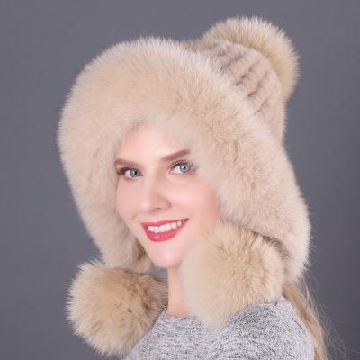 China breathable & Real Natural Fox Fur Ear Hat Leisure Mink Fur Hat Madame Winter Fur Hat Fashion Wholesale Waterproof for sale