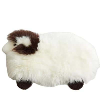 China Environmental Friendly Children's Favorite Cartoon Sheep Style Cushion Mat Real Sheepskin Fur Throw Pillow For Home for sale