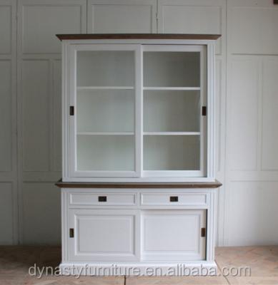 China Antique White Glass Bookcase Cabinet Wood Furniture for sale