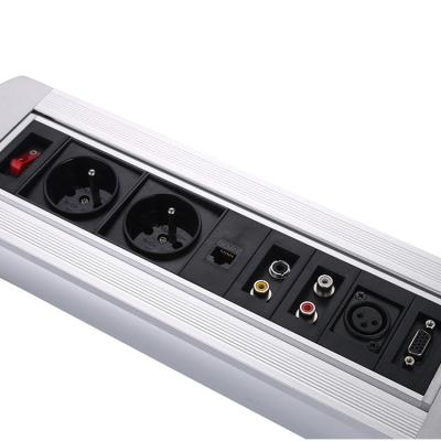 China Aluminum Recessed Outlet Strip Extension Meeting Table Power Socket With Rotation for sale