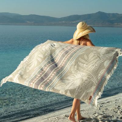 China Compressed Natural Environmental Yarn Dyed Color 100% Turkish Cotton Beach Towel for sale