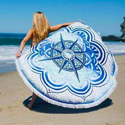 China Can Compress To Design Custom Print Microfiber Round Beach Coat Towels With Tassels for sale