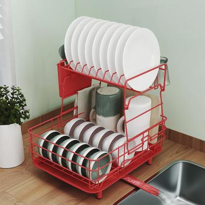 China Rectangle Cutstomized Adjustable Compact Aluminum Dish Drainer Rack With Drier Tray for sale