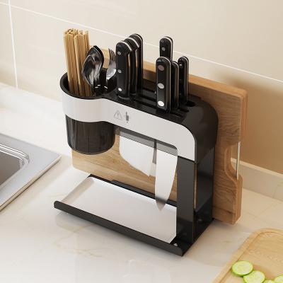 China Multi Function Sustainable Knife Block Holder Kitchen Cutlery Cutting Plate Bracket Storage Rack With Drip Tray for sale