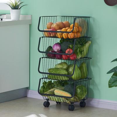 China Kitchen Sustainable 360 ​​Degree Rotating Basket Shelf Fruit Vegetable Storage Rack Floor Square Household Multifunctional Shelf With Wheels for sale