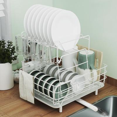 China Rectangle Double Layer Home Collection Cabinet Square Dish Drainer Rack With Drip Tray for sale