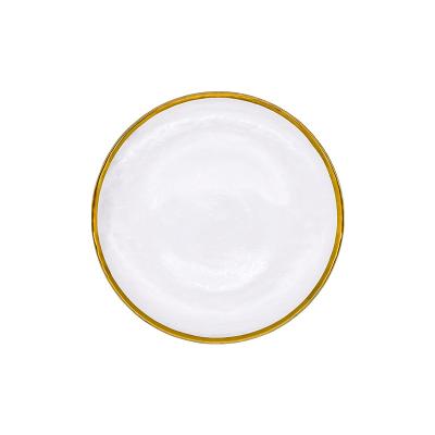 China Sustainable Hammer Pattern Gold Rim Glass Transparent Dish Plates Bowls for sale