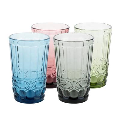 China Hot Sale 250ml Vintage Water Cup Sustainable Handmade Colorful Elegant Wedding Etched Glass Wine Glass for sale