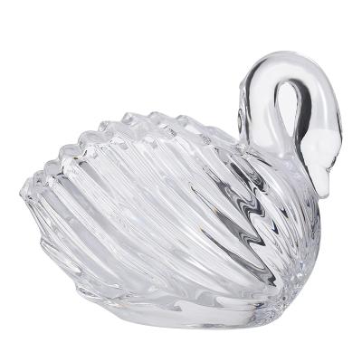 China Viable high quality luxury clear crystal swan candy jar glass sugar bowl for wedding party decoration for sale