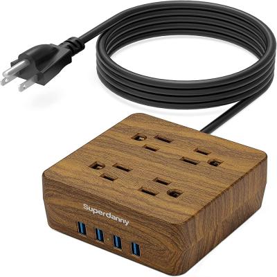 China 4 ac outlet 4 usb ports guaranteed quality 4 ac sockets 4 band-hanging holes light square usb ports walnut power for sale