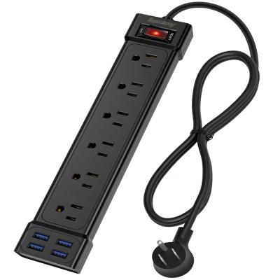 China 4 USB 6 Port AC Outlets Outlets With Surge Protector 6 AC Power Outlets With 3 USB Ports For Quick Charging 6.5 Ft Extension Cord Compact Size for sale