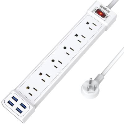 China Homehotel officeetc SUPERDANNY flat mountable 4ft socket extension socket 6 outlets power strip surge protector with 4 usb ports for sale