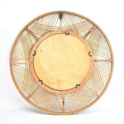 China Traditional Round Wall Hanging Mirror Sunburst Rattan Room Entryway Mirror - Large Size for sale