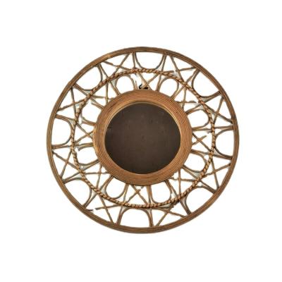 China Vintage Decoration Natural Bamboo Glass Bamboo Wall Mirror Hanging Mirror for sale