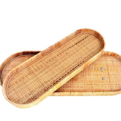 China Quality Traditional Wholesale Eco Friendly Natural Handmade Rattan Woven Serving Tray S/2 for sale