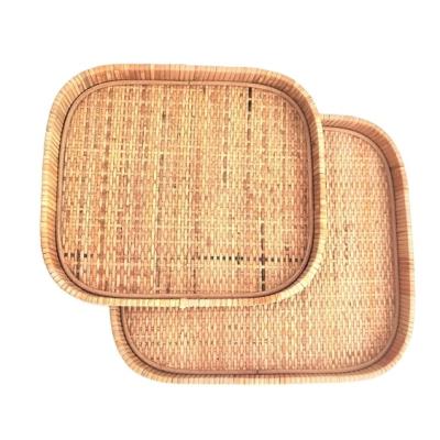 China Traditional Natural Raw Material Handmade Rattan Woven StorageTray S/2 for sale