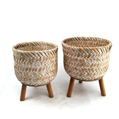 China Wholesales Popular Eco-friendly Natural Home Decor Bamboo and Plant Wood Stand, Planter Stand Small Size for sale