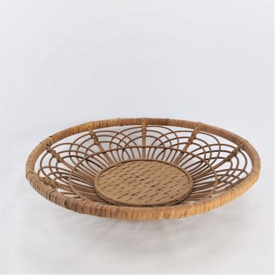 China Casual Hot Selling Round Decorative Rattan Office Wall Tray Handmade Natural Vintage Bamboo Hanging-small Size for sale