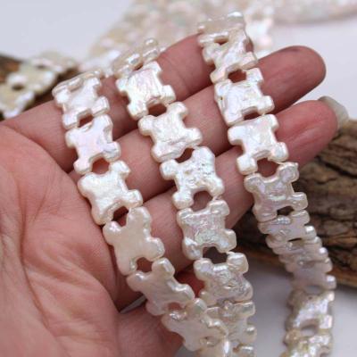 China Wholesale Baroque Double Hole Puzzle Row Natural Shaped Freshwater Pearl Bead Necklace DIY Accessories for sale