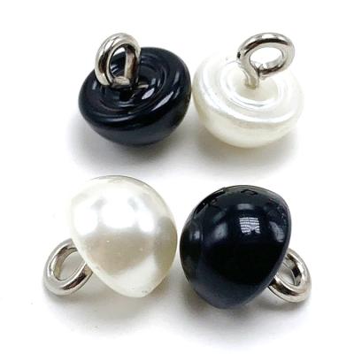 China Acrylic Plastic Black And White Half Round Pearl Button Mushroom Button Bead ABS Accessory Decoration for sale