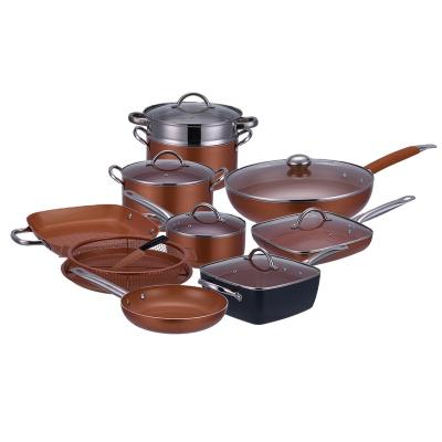 China Sustainable Amazon copper cookware sets 17 piece camping cookware induction cookware aluminum pan for sale