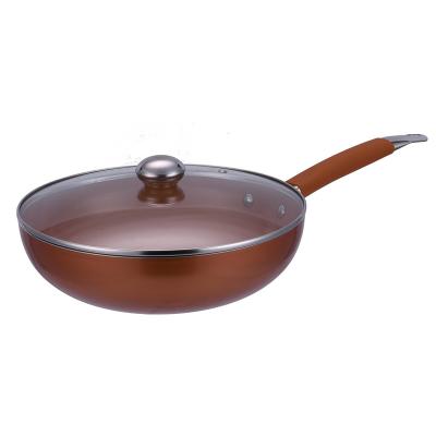 China Sale Eco-friendly Copper InductionBottom Sustainable Hot Nonstick Wok Easy To Clean Medical Stone Kitchenware Wok Pan for sale