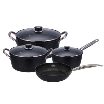 China Durable Aluminum Nonstick Cookware With Spouts Marble Coating With Lid Kitchenware Frying Pan Dutch Love Soup Pot for sale