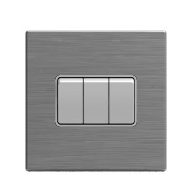 China Best Selling Light Switches 10AX 3 Gang 1 Way Wall Switch With Stainless Cover UK Standard 250V Wall Switches W86A/L1/LB for sale