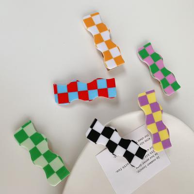 China Hair Clip Good Quality No Crease No Checkered Hair Clips Shape Checkerboard Acetate Hair Accessories For Girls for sale